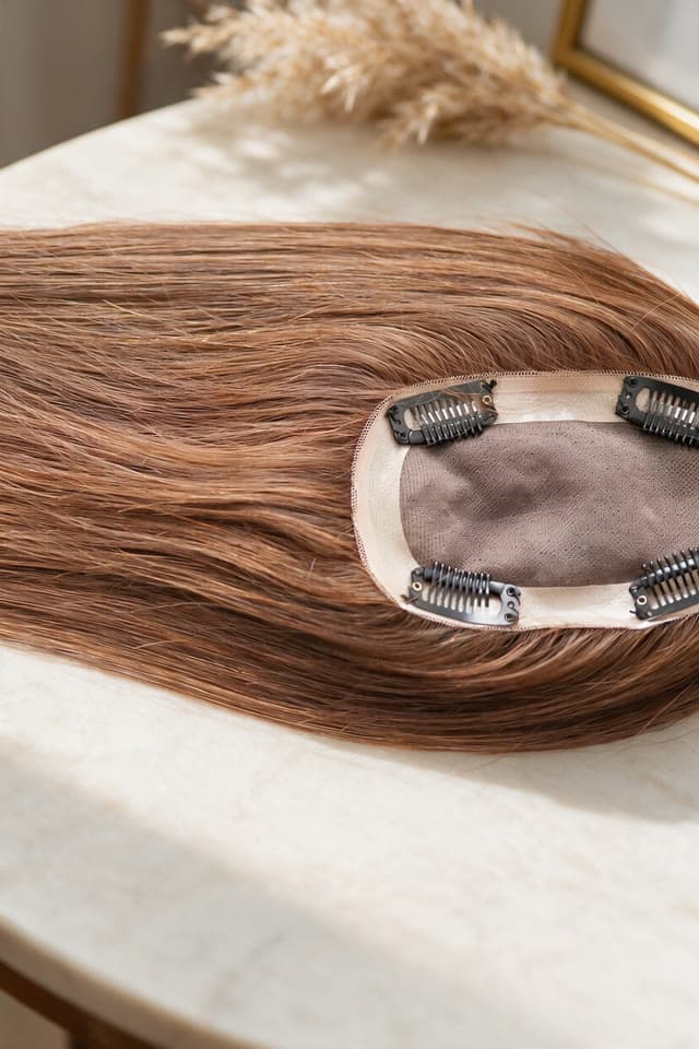 Topper von unten: Clips und feine Lace-Basis aus der Nähe